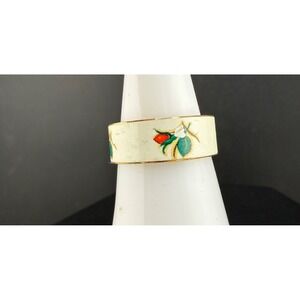 Vintage Estate Enamel Band Ring Cream Gold Tone Floral Rose Size 7